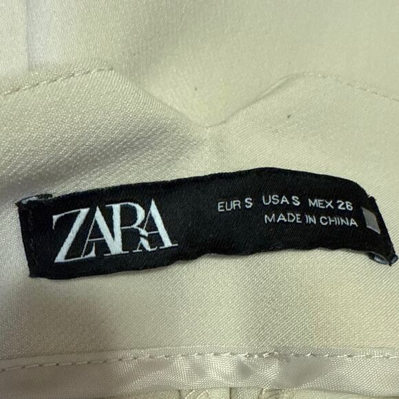 Zara Beige Pleated High Waisted Khaki Chino Straight Trouser Dress Pants Size S - Picture 4 of 5